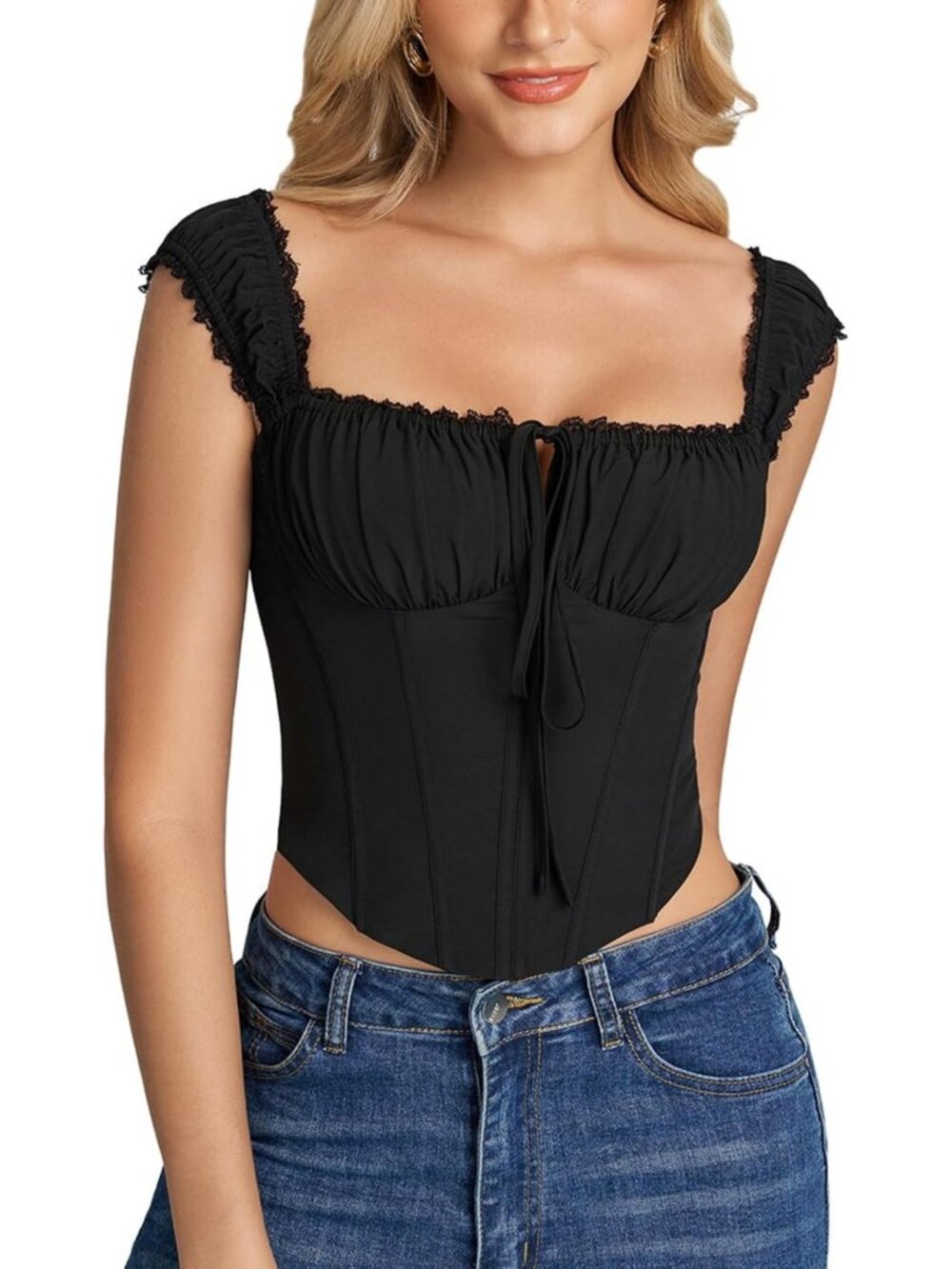 Lace-Up Corset Bustier Crop Top for Women | Y2K Party & Going Out Style